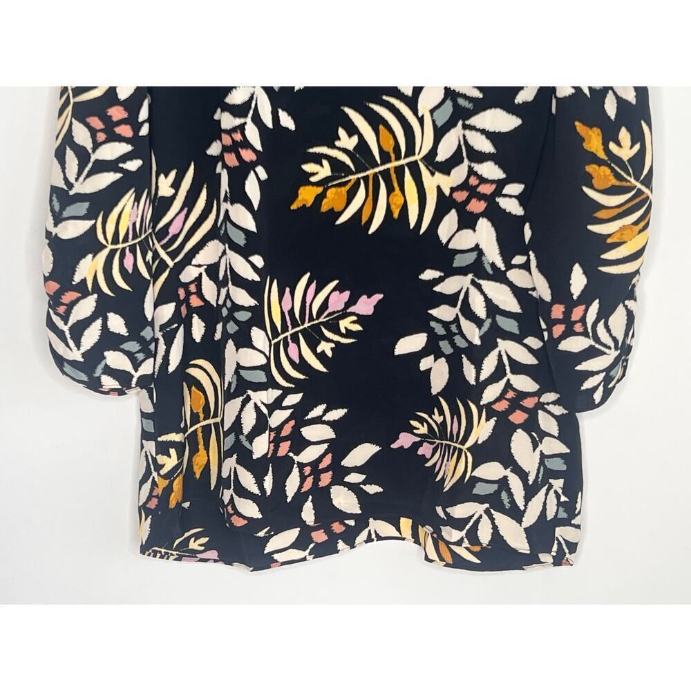 Ba&sh Cross 3/4 Sleeve V-Neck Blouse Black W/ Multicolored Leaf Print XS / US 2 - Picture 4 of 10